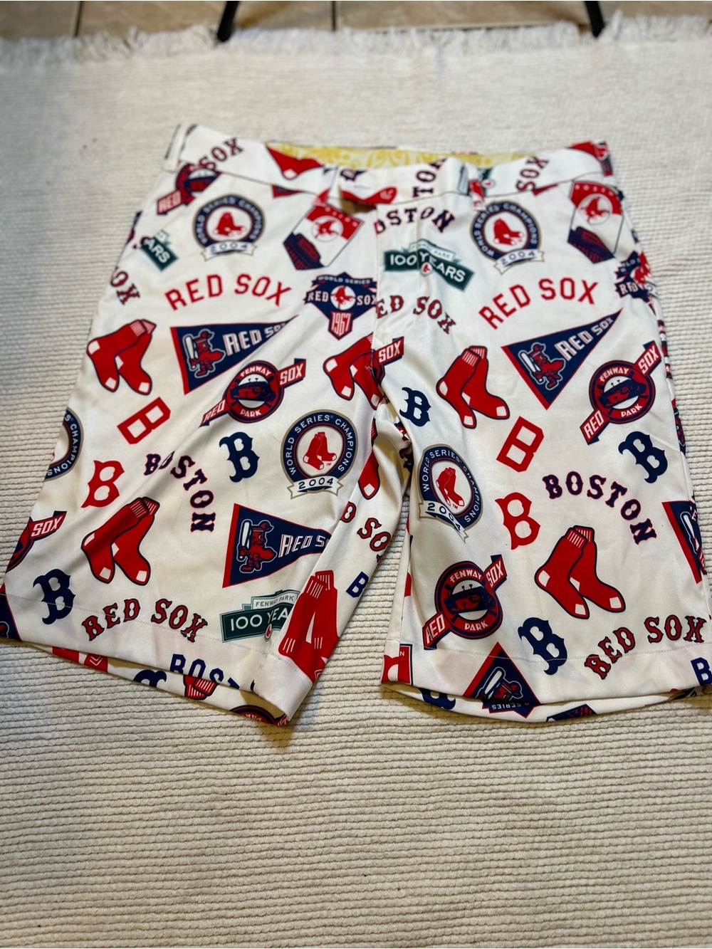 Loudmouth Men’s Boston Red Sox White Red Navy Patterned Athletic Shorts